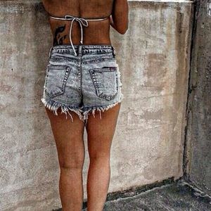 Distressed jean shorts